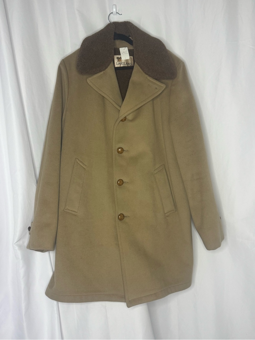 Lakeland Men's Tan Wool Pea Coat with Dark Brown Collar